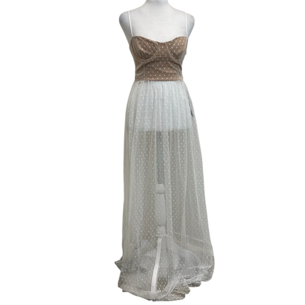 White Fox Boutique Nude & White Sheer Mesh Maxi Dress